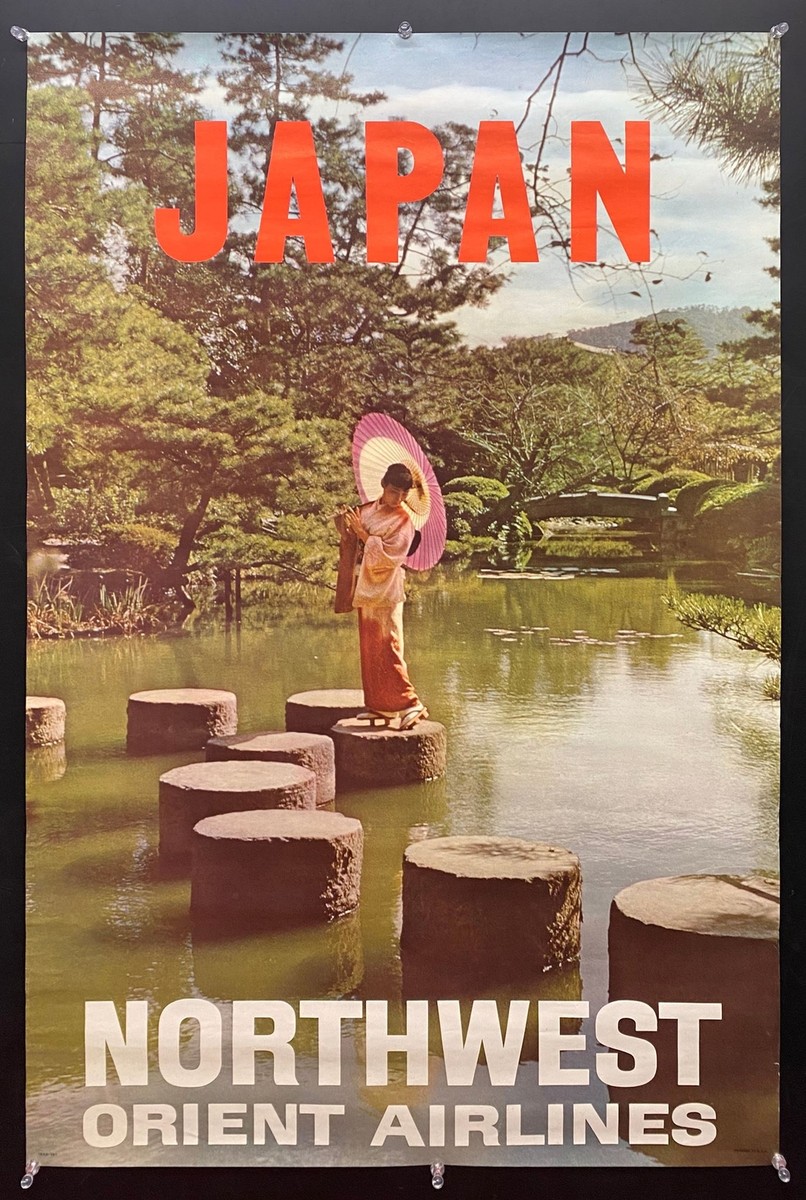 Northwest Orient航空 ビンテージ ポスターです c.1960s Northwest Orient Airlines Japan Travel Poster