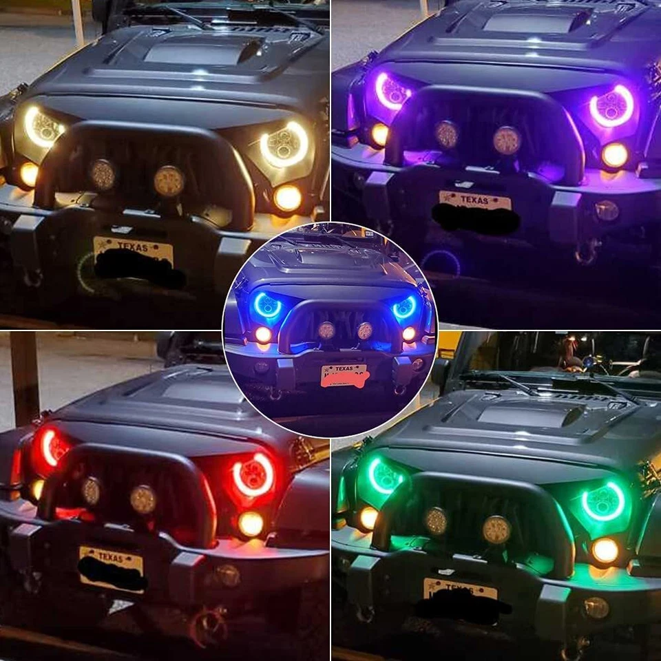 Kit combinado de faros antiniebla LED RGB de 7"" para Jeep Wrangler JK Muti-Color APP Foto 2 de 4