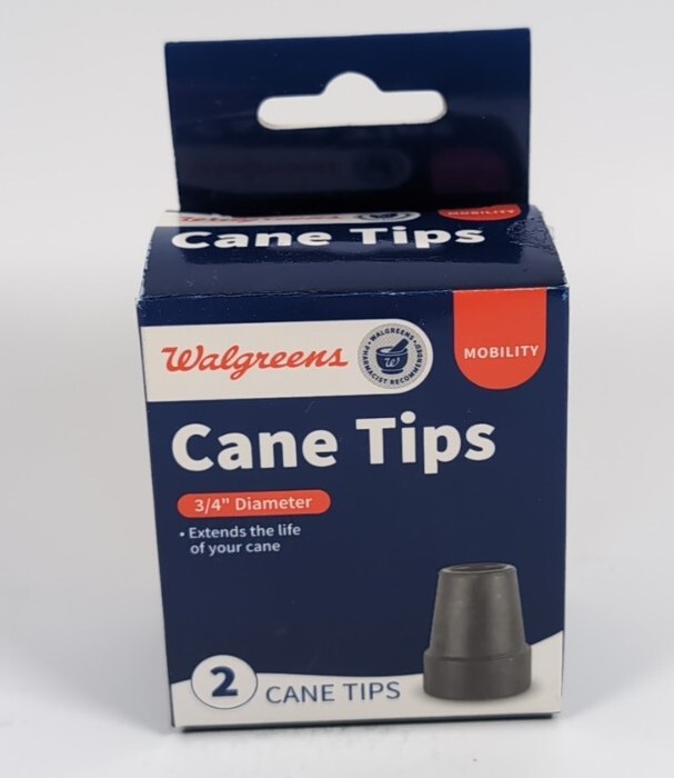 Walgreens Mobility Cane Tips 3/4" Inch 2 Ct Pack Heavy Duty Black