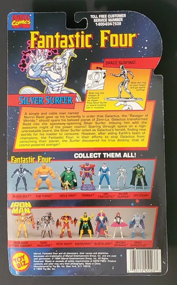 Figura de acción Marvel Comics Silver Surfer Fantastic 4 como se ve en Marvel Action Hour Foto 2 de 2