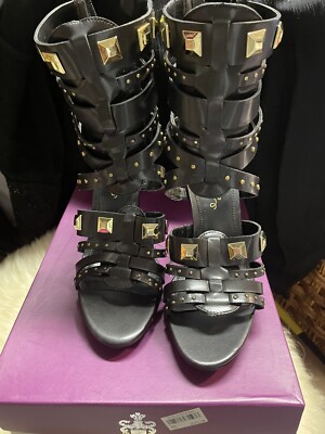 Fergie Bonnie Gladiator￼ Ankle Boot Color Black SZ 7.5 Gold Studs Shoes