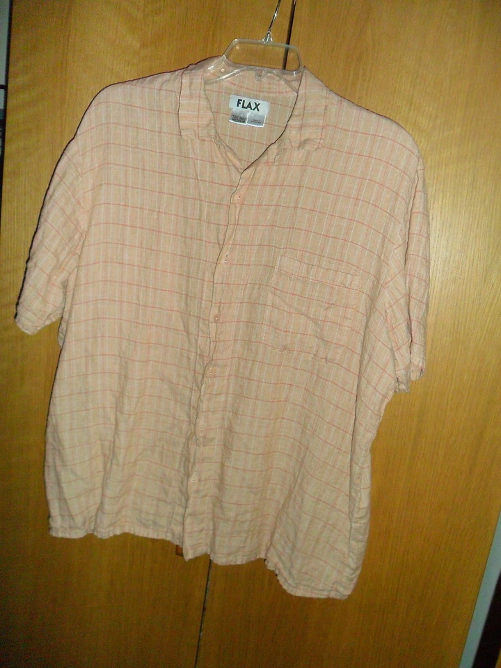 Conjunto Top y Falda FLAX Jeanne Engelhart Lino a Cuadros, Melón, Mediano, Usado en Excelente Condición Foto 3 de 4