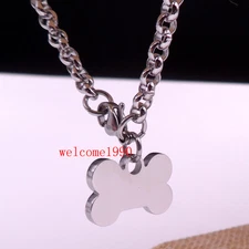 Fashion Dog Bone Tag Charms Necklace Pendant stainless steel Jewelry 4mm 24''