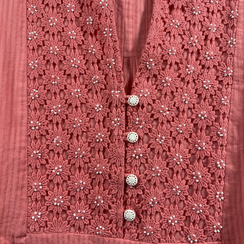 Krazy Kat 女式衬衫上衣 XL 珊瑚色 100% 棉卷片纽扣刺绣 — 第 4/4 张图片