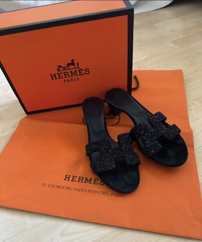HERMES ORAN SANDALI GLITTER NERO DONNA N. 40 100% Originali