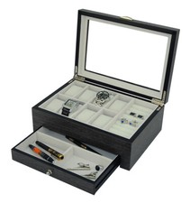 Hand Made Watch Pens Glass Cufflink Cabinet Luxury Case Storage Box Jewellery 54