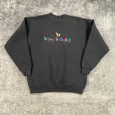 Vintage Christmas Sweatshirt Mens Medium M Black Crew Neck Reindeer 90s USA Made