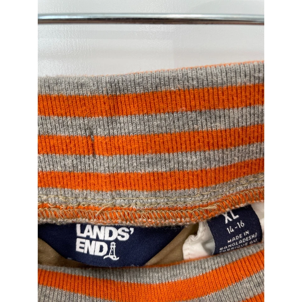 Calça chino Lands End pull-on menino XL 14-16 listra elástica cintura sarja uniforme bronzeado - Imagem 3 de 4