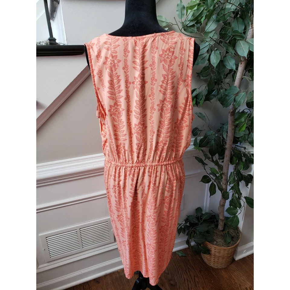 Vestido Time and Tru Hasta la Rodilla Mujer XL Naranja Floral Sobrepelliz Cuello en V Cordón Foto 4 de 4