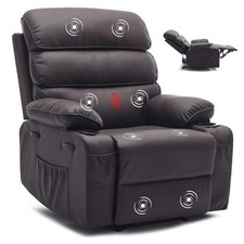 PU Leather Recliner Chair with Heat  8-Point Massage, Extra Wide Dark Brown