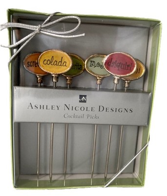 Set Of 6 Metal Cocktail Picks Ashley Nicole Designs Martini Mojito Daiquiri NEW