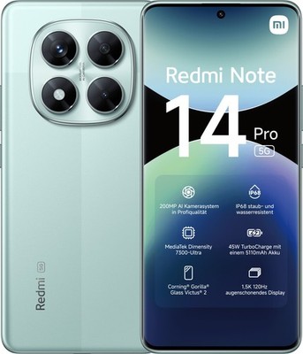 Xiaomi Redmi Note 14 Pro 5G 256GB/8GB Smartphone 6,67'' Dual-SIM Coral Grün NEU