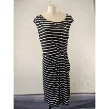 Loft Womens Medium Black White Striped Faux Wrap Knot Front Sheath Dress Cap