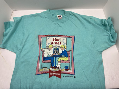 Vintage Budweiser T-Shirt Large Short Sleeve 1989 Bud Diner Cafe Anheuser Busch