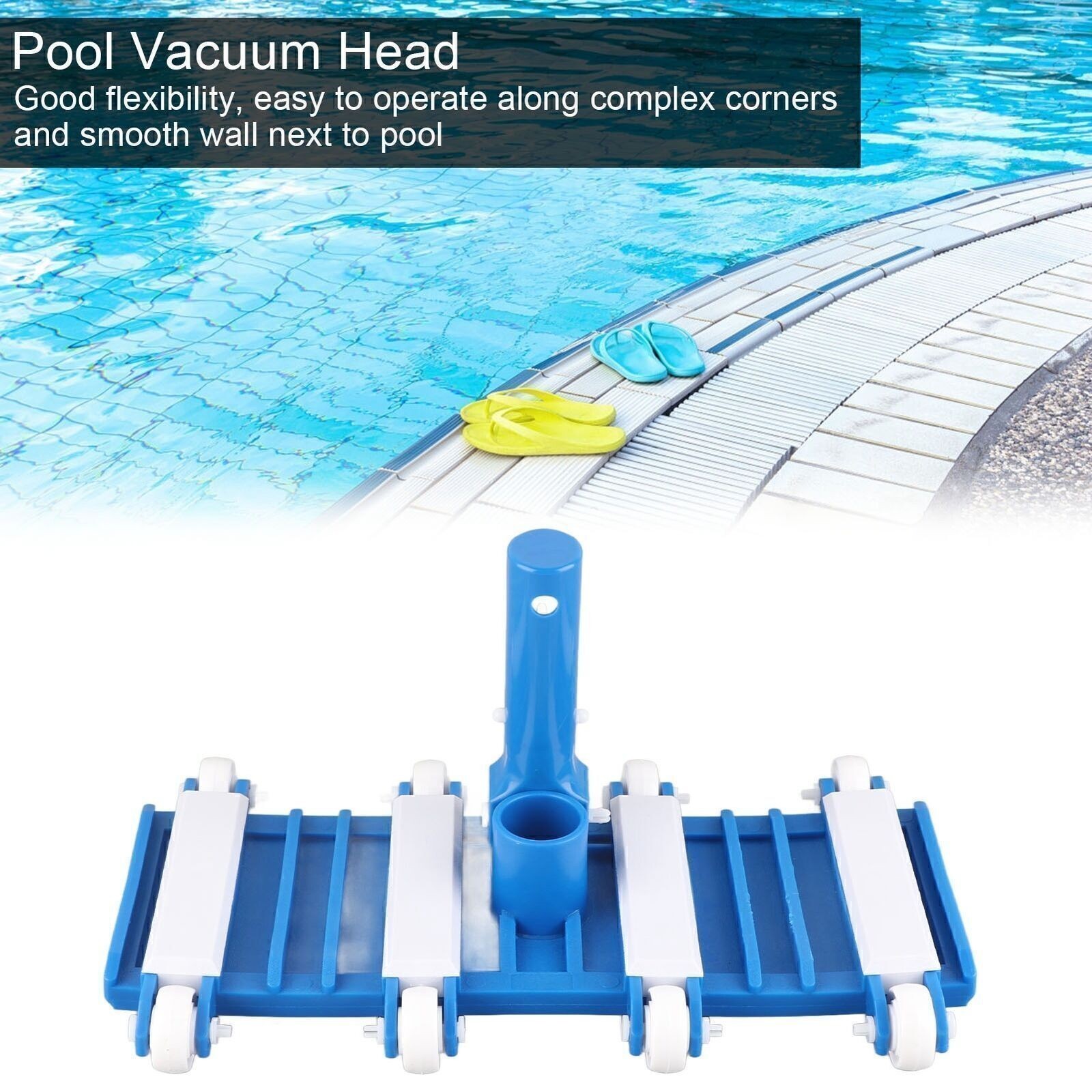 Swimming Pool Vacuum Head with Wheels Removable Adjustable Handle Cleaning Tools
