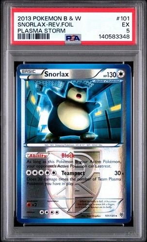 2013 Pokemon Black and White Plasma Storm #101 Snorlax Reverse Holo PSA 5 Rare