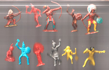 11 VERY RARE SOFT PLASTIC AMERICAN INDIAN SOLDIERS by TIM MEE,CRESCENT TOYS,MPC,