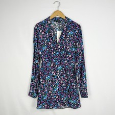Zara Ditsy Floral Faux Wrap Mini Dress Women's Small Blue Purple