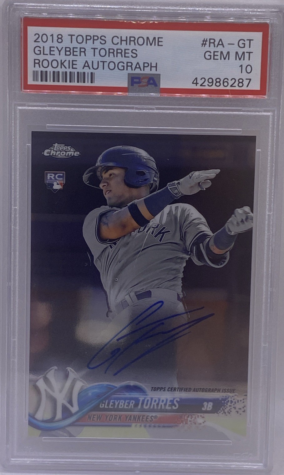 2018 TOPPS CHROME GLEYBER TORRES #RA-GT ROOKIE AUTO AUTOGRAPH PSA 10 GEM MINT