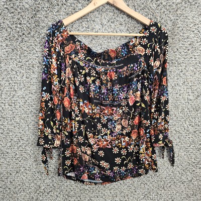 Daniel Rainn Top Womens Medium Black Floral Print Off The Shoulder Blouse Ladies
