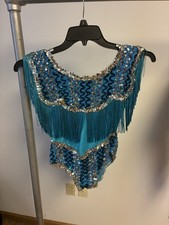 Dance Costume Marvel Adult Large Turquoise Silver Sequins Fringe