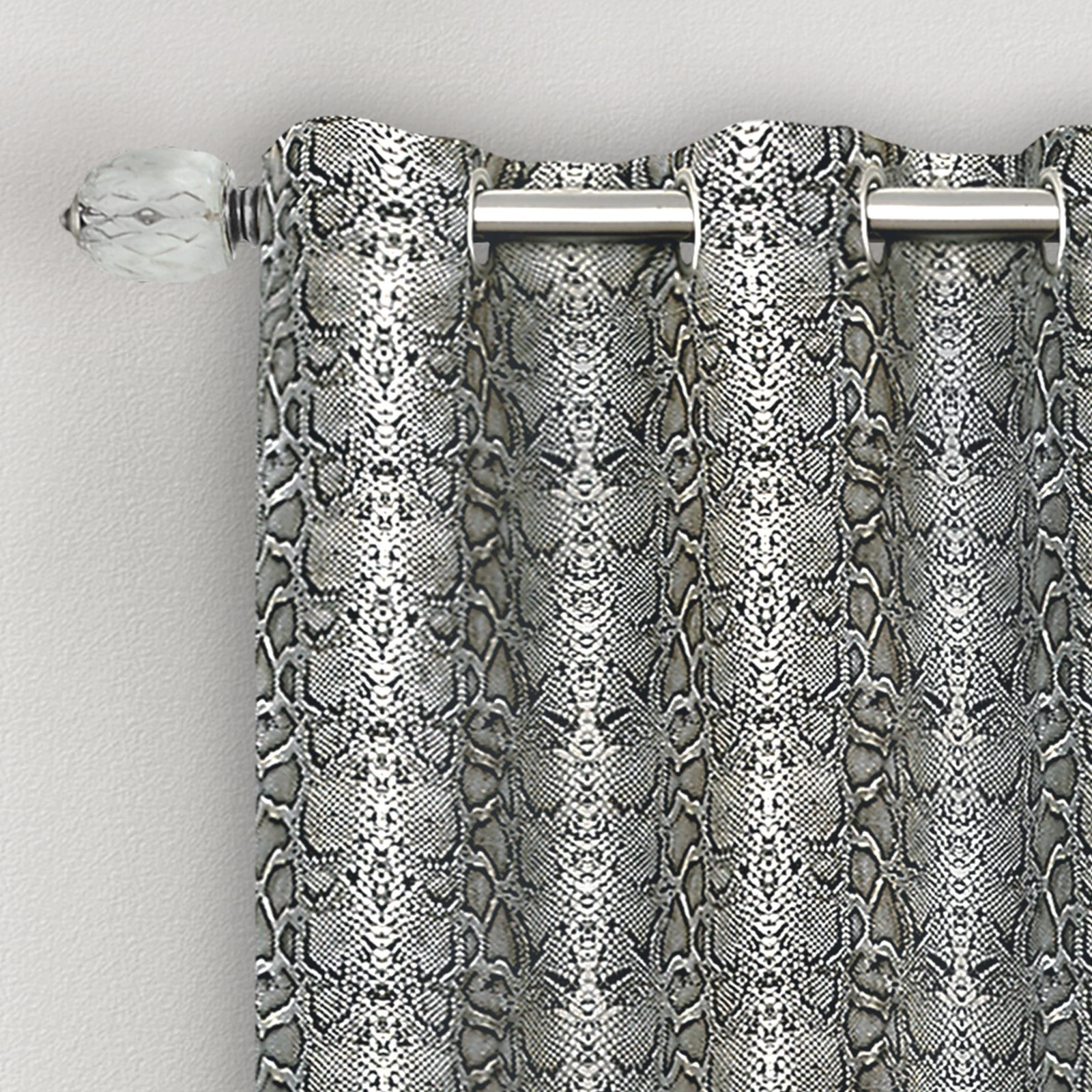 Python Grommet Window Curtain Panel - 52x63 - Black/Silver
