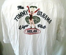 Tommy Bahama White Large SS Casual Shirt Embroidered Cigar Club Vintage Rayon