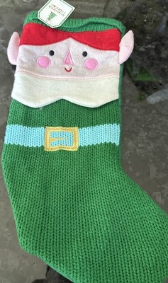 Knit Christmas Stocking Elf Face With 3D Ears Green Red Pink White 15 