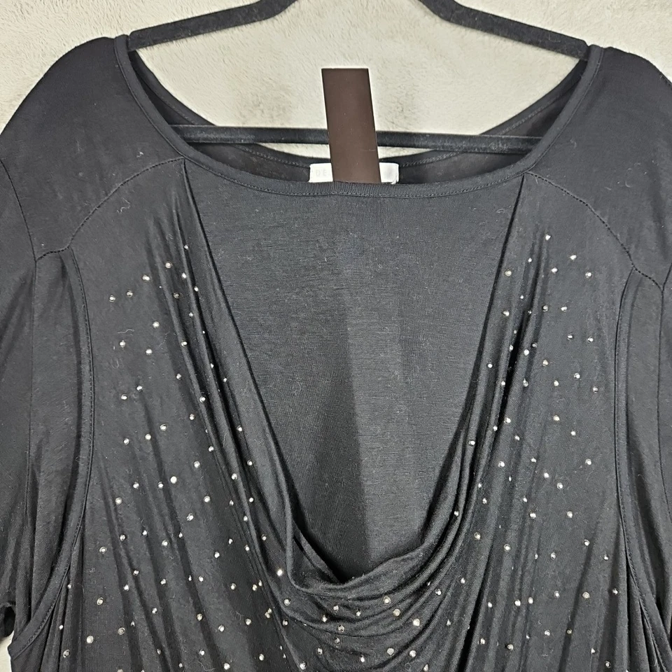 Design History Dazzling 黑色垂褶闪亮正面 3/4 Slv Flowy 束腰外衣 尺寸 3X  — 第 4/4 张图片