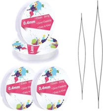 0.4mm/4 Rolls Elastic String for Bracelets, 60M Clear Bracelet 0.4mm, White 