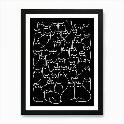 Suspicious Cats Minimal Line Version gerahmtes Wandbild Poster Leinwanddruck Bild