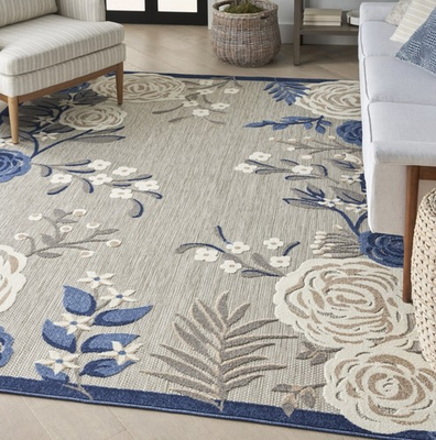 #ad Nourison Home Splash Rose Floral 5#x27;x8#x27; Indoor Outdoor Rug Blue Gray Patio $22.25
