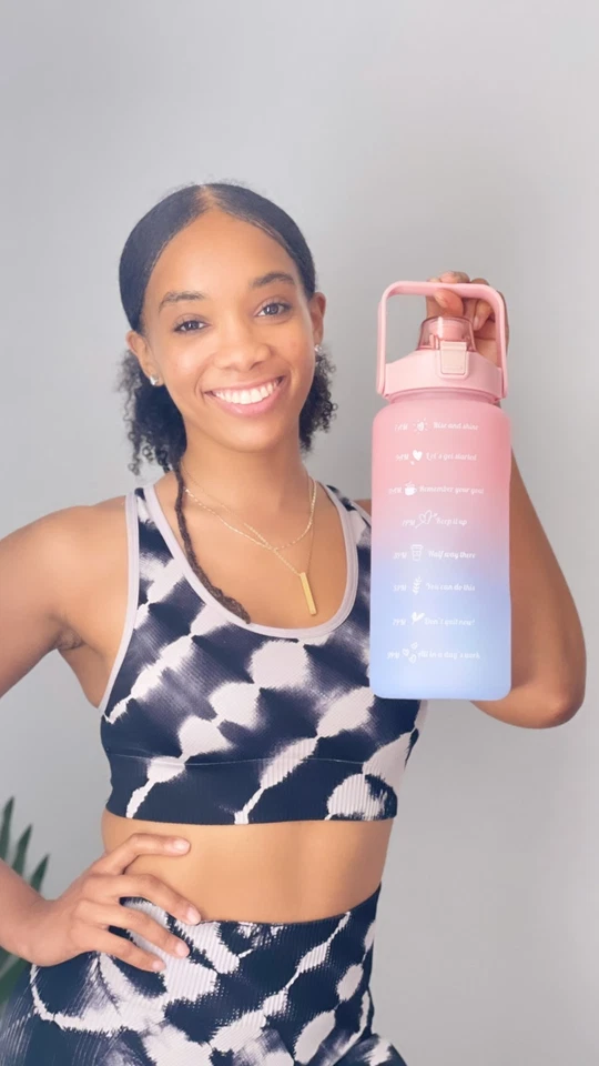 Half Gallon 64Oz Sport Motivational Water Bottle BPA Free with Straw Time Marker - Image 3 of 4