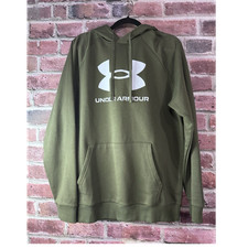 Under Armour UA Rival Fleece Pullover Hoodie Logo Pockets Green Men's L