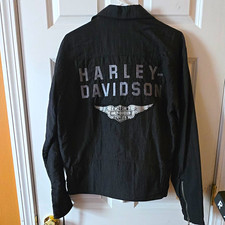 Harley-Davidson Black Zip Jacket Embroidered Logo Back Made in USA Women's S