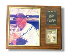 Willie Mays Signed Plaque w/ Career Stats and Card Global Authentication Cert.