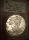 "2003-W PCGS PR69DCAM American Silver Eagle Proof Dollar Deep Cameo"