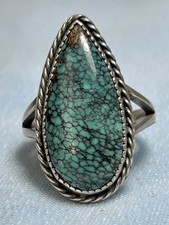 Classic Southwestern Natural Spider Web Turquoise Ring, Sterling, Size 8