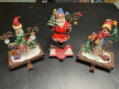 Vintage Christmas Stocking Holders Lot - Santa And Two Snowmen
