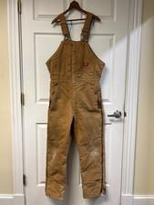 Dickies Men's Cotton Duck Quilted Insulated Overalls Lrg Brwn Double Knee