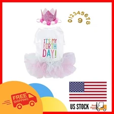 Pink Lace Dog Birthday Outfit with Crown Hat & Golden Age Figures for Small Pets