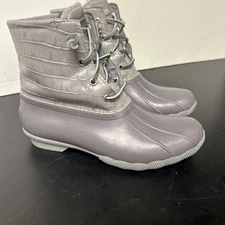 Sperry Salt Water Silver  Rain Boots Booties Size 7.5 Snow Boots Prep