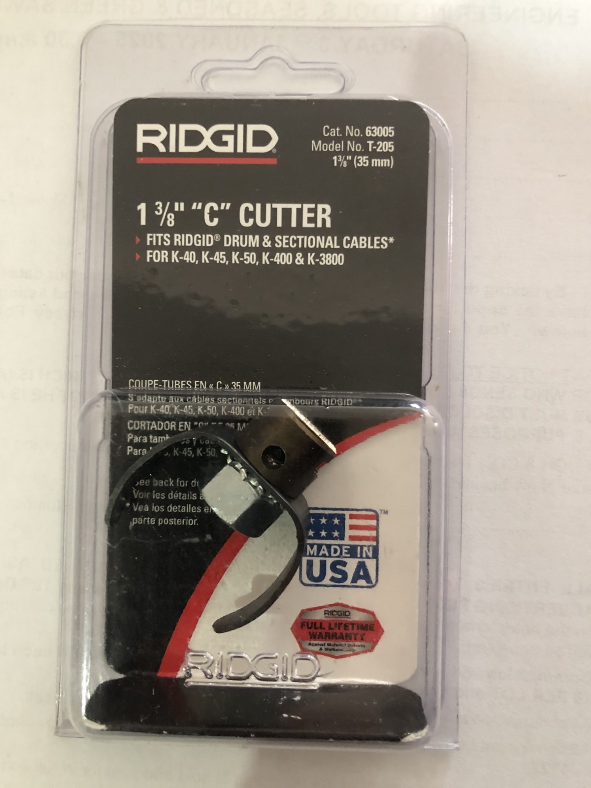 RIDGID 63005 C Cutter 1-3/8"" Drain Cleaning Machine Compatible K40 K45 K50
