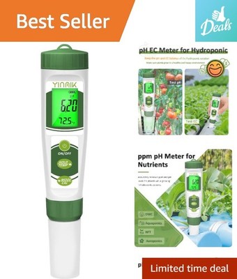 Precision Hydroponics pH and EC Meter with Backlight - Measure pH, TDS & Temp
