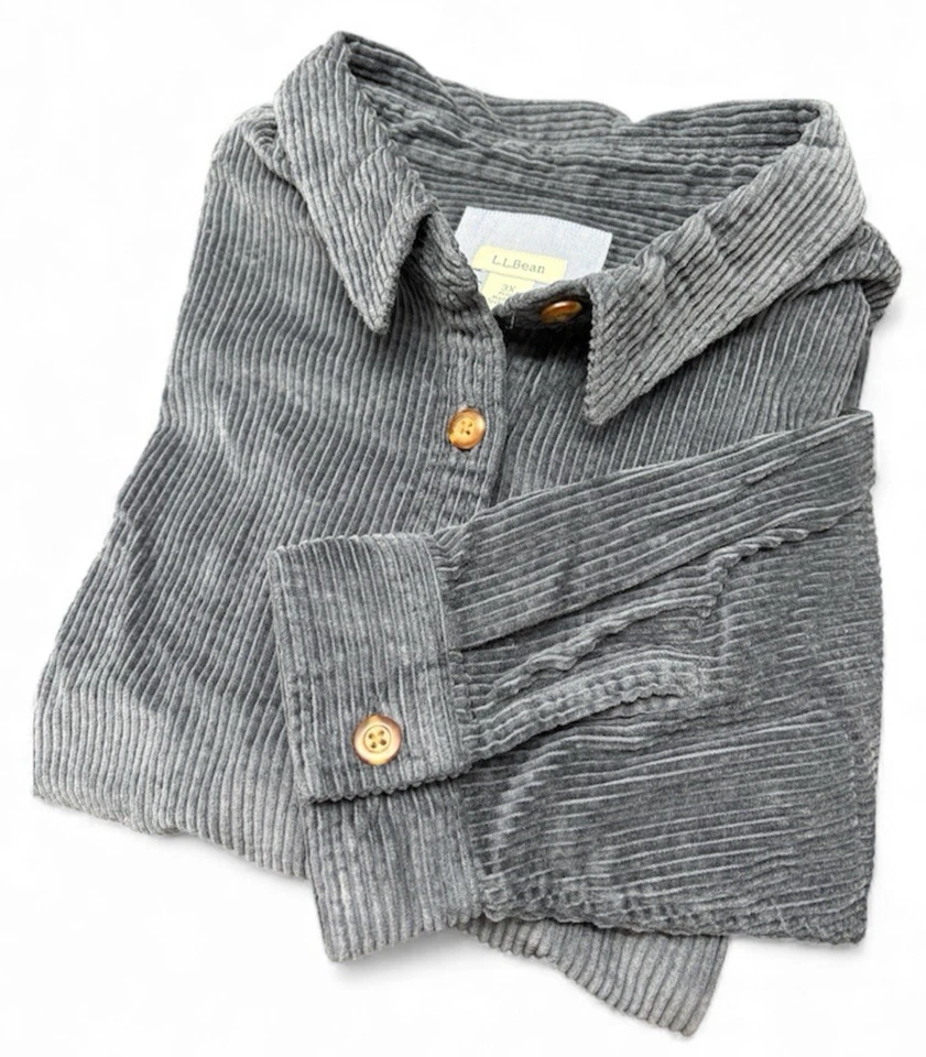 LL Bean Women's 3X Plus Wide Wale Corduroy Button Down Shirt Blue Gray Cotton - Image 3 of 4