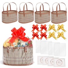 4 Set Baskets for Gifts Empty, Sturdy Woven Bamboo Gift Basket Kit for Baby S...