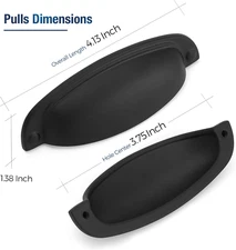 10 Pack Cup Pulls 3-3/4" (96Mm) Hole Center - Matte Black Zinc Alloy Cabinet ...
