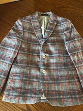Ralph Lauren Boys Plaid Blazer Jacket Size 10R Classic Fit Linen Blend