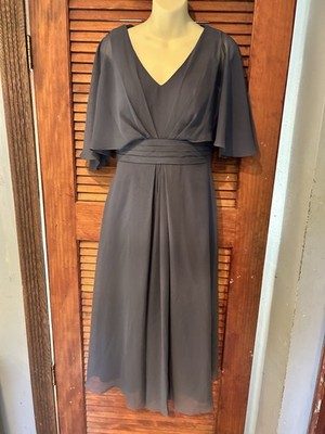 stormy grey bridesmaid dresses JJ's House A Line V Neck Tea Length Chiffon Evening Dress Pleated Sz 4 SEO:Grand National