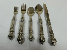 Godinger Plume Silverplate Ornate Handle 5 PC Table Setting Flatware Silverware